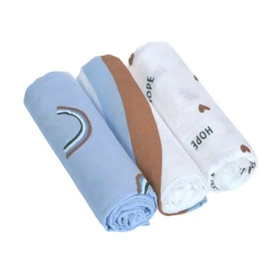 Image de LÄSSIG Couverture bébé Mousseline Puck 3 pièces en coton 80 x cm/Heavenly soft Swaddle L Happy Rascals sky blue