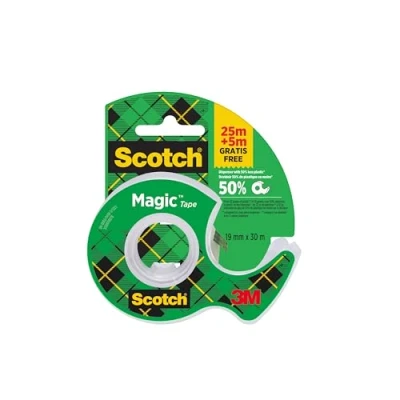 Afbeelding van Scotch ruban adhǸsif Magic Tape formaat 19 mm x 25 m blister met dispenser en 1 rolletje 20 procent gratis