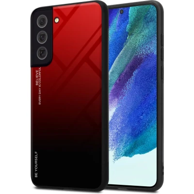 Afbeelding van Cadorabo Hoesje geschikt voor Samsung Galaxy S22 PLUS in ROOD ZWART Tweekleurige beschermhoes van TPU silicone Case Cover en achterzijde gehard glas