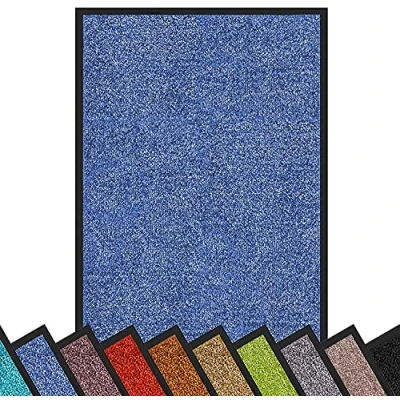 Afbeelding van etm Premium deurmat getest op schadelijke stoffen bewezen entreemat in de handel en het huishouden vuilvangmat met superieure reinigende werking schone trapmat wasbaar antislip (90 x 120 cm, blauw)