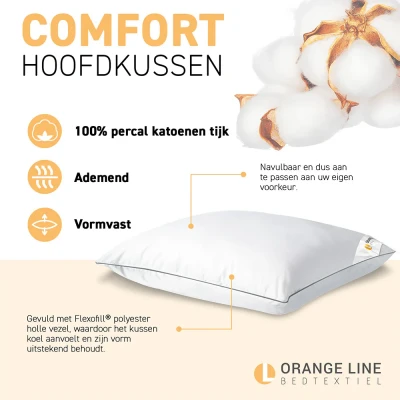 Afbeelding van Hoofdkussen Hotel Comfort Orange Line Effen Polyester Hollow Fiber VullingZij en rugslapers