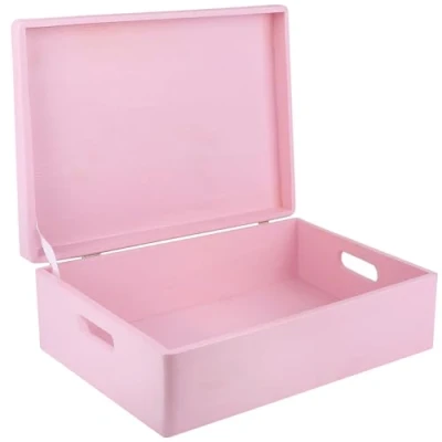 Afbeelding van Creative Deco XL Houten Opbergkist Roze 40x30x14cm Met Deksel, Handvat