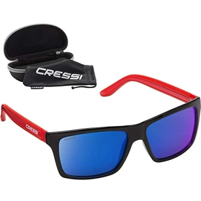 Afbeelding van Cressi Rio zonnebril, premium gepolariseerde 100% uv bescherming, met harde schaal, uniseks, rood/zwart/blauw gespiegeld, eenheidsmaat