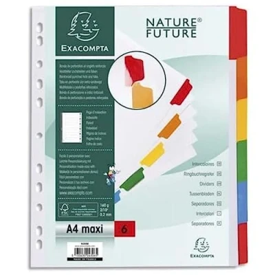 Afbeelding van Exacompta Register A4+, wit karton 160 g/m², kleurrijke gelamineerde tabbladen, voorgeperforeerd, FSC gecertificeerd, ref. 4306E