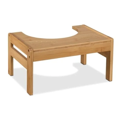 Afbeelding van Relaxdays wc krukje ondersteunt stoelgang poepkrukje volwassenen bamboe HBD 21 x 42 30 cm naturel