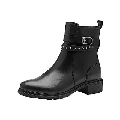 Afbeelding van Tamaris Cowboy/Bikerlaarsjes, Dames, Maat: 36, Black Leer en imitatieleer