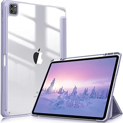 Afbeelding van Fintie Hoes voor iPad Pro 12.9 2021 (5e Generatie)/ 2020/2018 [Ingebouwde Penhouder] Schokbestendige Cover met Transparant Harde Schaal Terug Beschermhoes, (Pastel Paars)