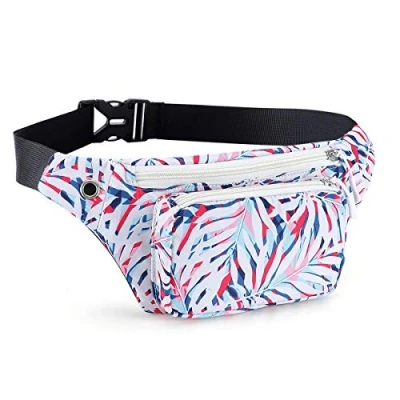 Afbeelding van HAWEE Heuptas, sport, reistas, hardlooptas, uniseks, licht, meerkleurig, hardlooptas met verstelbare riem en hoofdtelefoonaansluiting, voor heren dames, wandelen, joggen, fietsen, Witte