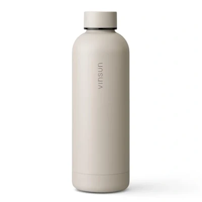 Afbeelding van Vinsun Roestvrijstalen drinkfles, beige, 500 ml, lekvrij, geschikt voor koolzuurhoudende dranken, BPA vrij, dubbelwandig geïsoleerd, thermosfles sport, outdoor, school, universiteit,