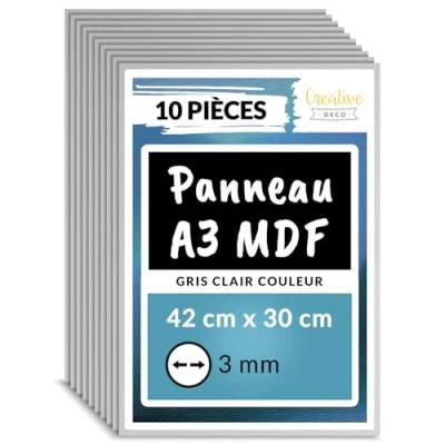 Afbeelding van Creative Deco 10 x A3 MDF Plaat Grijs 420 300 3 mm Perfect voor Lasersnijden, CNC Frezen, Modelleren, Freeswerk, Figuurzagen