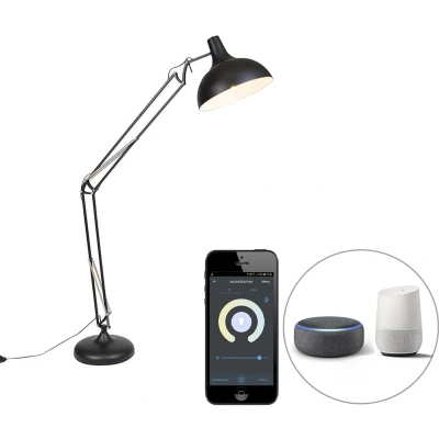 Afbeelding van QAZQA Smart vloerlamp zwart verstelbaar incl. Wifi A60 Hobby