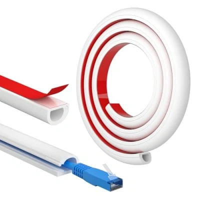 Afbeelding van FIXCHORD Zelfklevende kabelgoot, vlamvertrager, schilderbaar, decoratieve kabelgoot voor thuis en op kantoor, 15 mm (breedte) x 10 (hoogte) 1 m lengte, wit