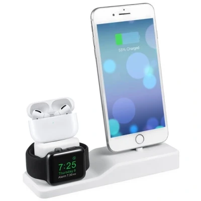Afbeelding van 3 in 1 houder geschikt voor Apple Watch &amp; Airpods iPhone Wit