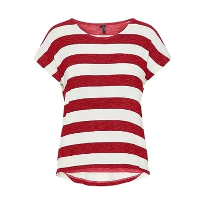 Afbeelding van Vero Moda Vmwide Stripe Tshirt print, Dames, Maat: Medium, Goji berry/snow white