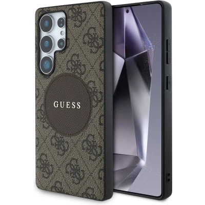 Afbeelding van Guess 4G Ring Cirkel Logo Hoesje Geschikt voor Samsung Galaxy S25 Ultra Back Cover Compatibel met MagSafe / Qi2 Bruin