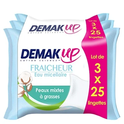 Afbeelding van Demak&#039;Up Frisse make up remover doekjes gezicht en ogen gemengde tot vette huid 3 x 25 reinigingsdoekjes