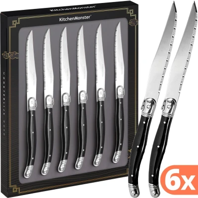Afbeelding van KitchenMonster® Steakmessen set van 6 Zwart