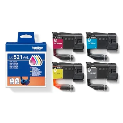 Afbeelding van Brother LC521 Value Pack 4 zwart, geel, cyaan, magenta origineel hangdoos inktcartridge voor DCP J1260W, J1310DW