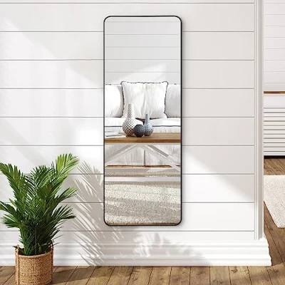 Afbeelding van Americanflat wandspiegel volledige lengte, zwart, 55 x 150 cm, lange slaapkamerspiegel en grote voor woonkamer, full body spiegel met aluminium frame, inclusief ophangmateriaal