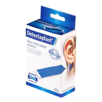 Afbeelding van Detectaplast Blue Detectable Elastische pleisters, flexibele veiligheid first keuken en voedselpleisters, 9 x 38 mm, (piercing), 50 stuks