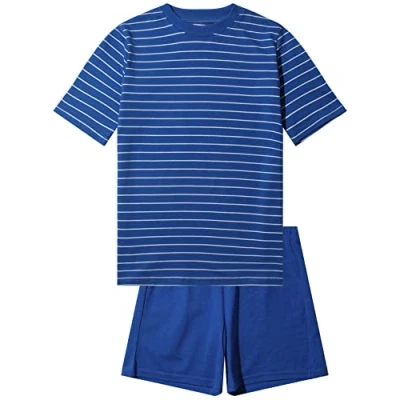 Afbeelding van Korte pyjama voor jongens, zachte single jersey van 100% katoen en bermudabroek, Medium Blauw