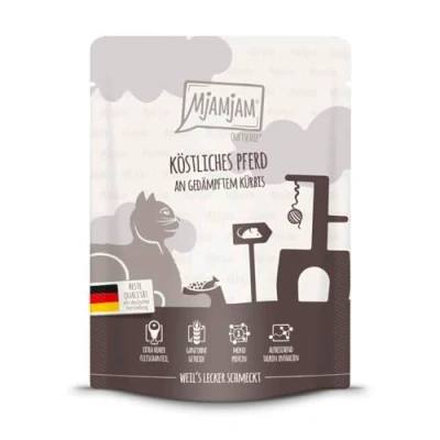 Afbeelding van 24x 300g MjAMjAM Squeeze heerlijk paard op gestoomde pompoen kattenvoer nat