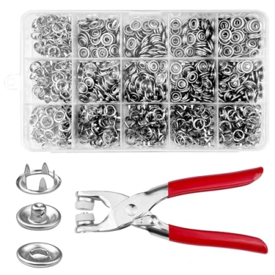 Afbeelding van Chiluxendo 200 stuks automatische drukknopen, 9,5 mm, zilver, metaal, roestvrij, met klem voor knopen, handwerk, kleding