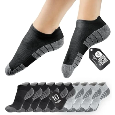 Afbeelding van HELDENWERK Lot de 10 paires chaussettes sport courtes en coton respirant pour homme et femme, 6 x noir/gris, 2 gris, blanc, 47 50 EU