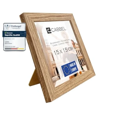 Afbeelding van CABBEL Fotolijst stabiele mdf houten lijst, onbreekbaar plexiglas, om op te hangen en neer zetten, ideaal voor foto&#039;s/afbeeldingen/collage, eikenhout, 15 x cm