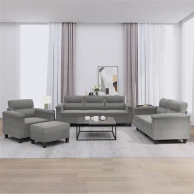 Afbeelding van vidaXL 4 delige Loungeset met kussens microvezelstof donkergrijs