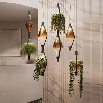Afbeelding van Kundalini Viceversa LED hanglamp 1 lamp glas amber