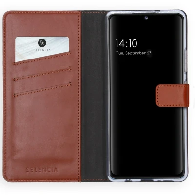 Afbeelding van Selencia Hoesje Geschikt voor Samsung Galaxy A42 Met Pasjeshouder Echt Lederen Bookcase Lichtbruin