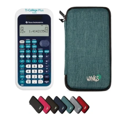 Afbeelding van Calcuso Voordeelpakket: technische wetenschappelijke rekenmachine TI College Plus Solar + turquoise WYNGS beschermhoes verlengde garantie van