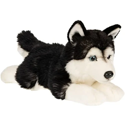 Afbeelding van Uni Toys Husky zwart, liggend 41 cm (lengte) pluche hond knuffeldier