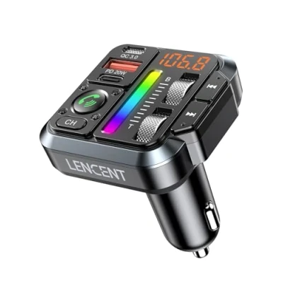 Afbeelding van LENCENT FM zender sigarettenaansteker, Bluetooth 5,3, met hoge en basinstelling, zender, radio, handsfree, snellader voor auto, PD 20 W &amp; QC3,0, Siri Google Assistant