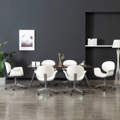 Afbeelding van Eetkamerstoelen draaibaar 6 st kunstleer wit