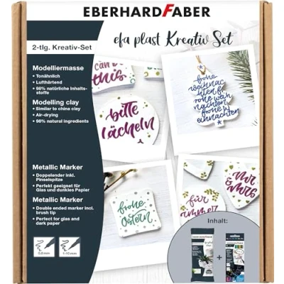 Afbeelding van Eberhard Faber Creatieve set Plast klei wit 500 gram + 6 metallic markers EF 570199