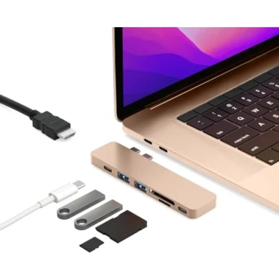 Afbeelding van iMounts USB C hub Macbook Air/Pro HDMI Thunderbolt 3 Rose Gold (Goud)&#039;