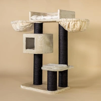 Afbeelding van RHRQuality Krabpaal voor Grote katten Devon Rex Blackline Beige Plus met extra dikke 15cm sisalpalen