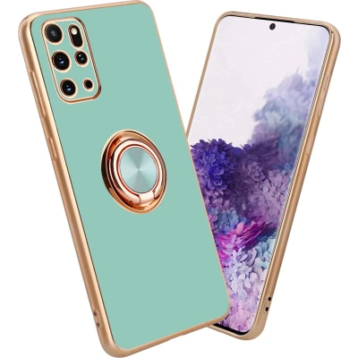 Afbeelding van Cadorabo Hoesje geschikt voor Samsung Galaxy S20 PLUS in Glossy Turquoise Goud met ring Beschermhoes van flexibel TPU silicone Case Cover camerabescherming en magnetische autohouder
