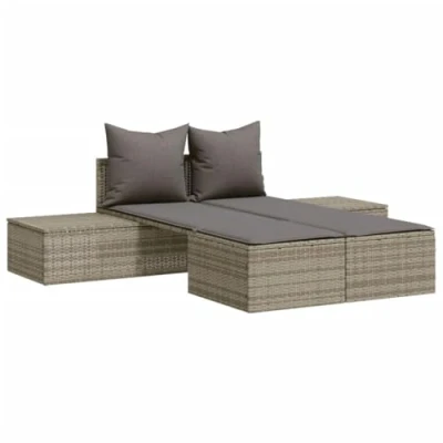 Afbeelding van Ligbed 2 persoons met kussens poly rattan grijs