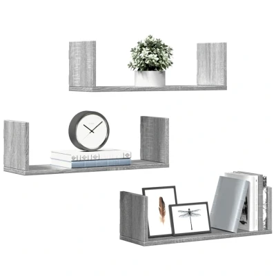 Afbeelding van Wandschappen 3 st 58x18x18 cm bewerkt hout grijs sonoma eiken