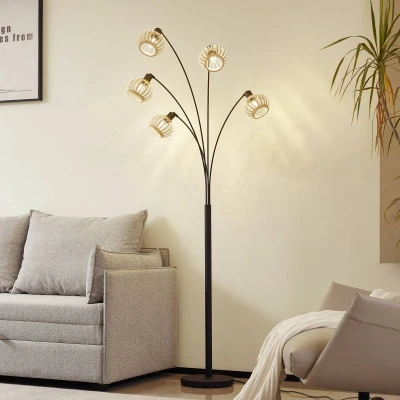 Afbeelding van Lindby vloerlamp Lielle, natuurlijk bamboe, 5 lamps, 190 cm