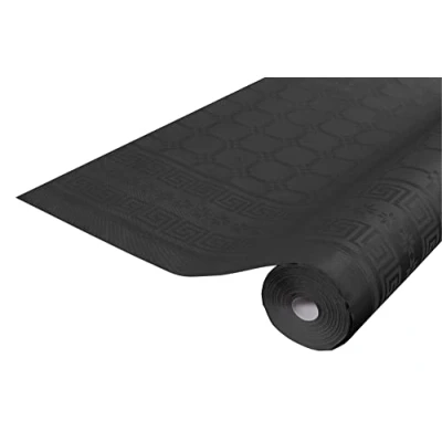 Afbeelding van Pro tafelkleed: 12 damastpapieren wegwerptafelkleden op een rol van 6 m lang en 1,20 breed, zwarte kleur. Damastpapier met chic klassiek universeel patroon, ref R480634I