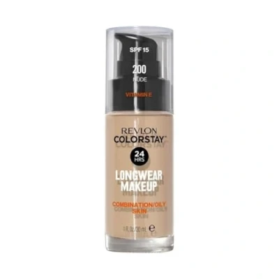 Image de Fond de teint Revlon, ColorStay Longue Tenue, peaux mixtes à grasses, 24H tenue + soin, formule enrichie en vitamine E, nourrissante et protectrice, SPF 15 N200 Nude (30ml)