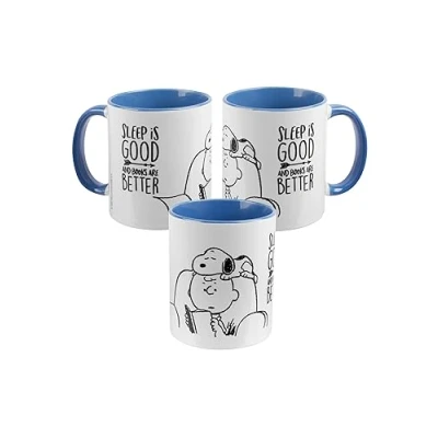 Afbeelding van The Peanuts Snoopy Mok Sleep is good and books are better blauw wit keramische koffiemok 327 ml