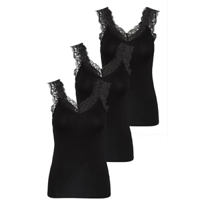 Afbeelding van PIECES Damestop Pcbarbera Noos kanten top, 3 x zwart.