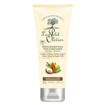 Afbeelding van LE PETIT OLIVIER Conditioner verzorgende crème Olijfolie, shea &amp; argan voedt, herstelt en beschermt Droog beschadigd haar Siliconenvrij zonder sulfaten Gemaakt in Frankrijk 200 ml