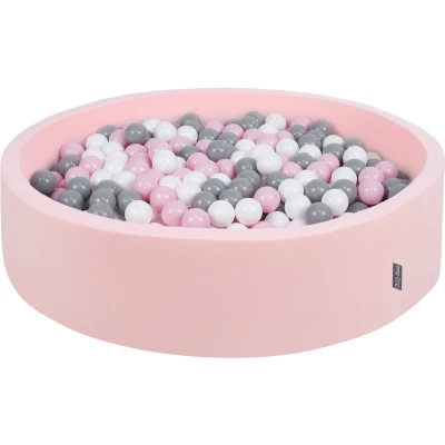 Afbeelding van KiddyMoon rond ballenbad 120x30cm/200 ballen ∅ 7cm ballenbakken kleurrijke voor baby&#039;s speelbad peuters, made in the eu, roze:wit grijs poeder roze