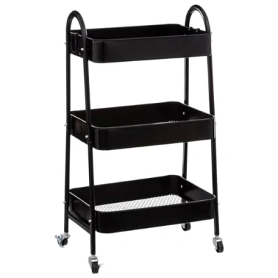 Afbeelding van 5Five Keukentrolley/kast zwart metaal 78 x 44 32 cm 3 niveaus draadmanden